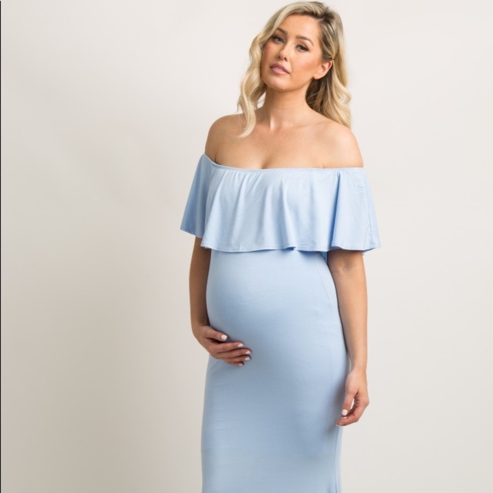 PinkBlush-Light Blue OffShoulder Mermaid Maternity